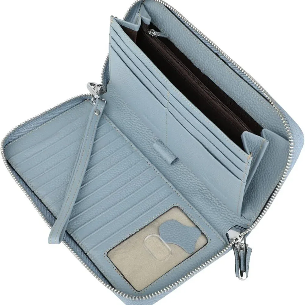 Women's Leather RFID Blocking Wallet Phone Clutch Travel Purse Wristlet - Picture 4 of 6